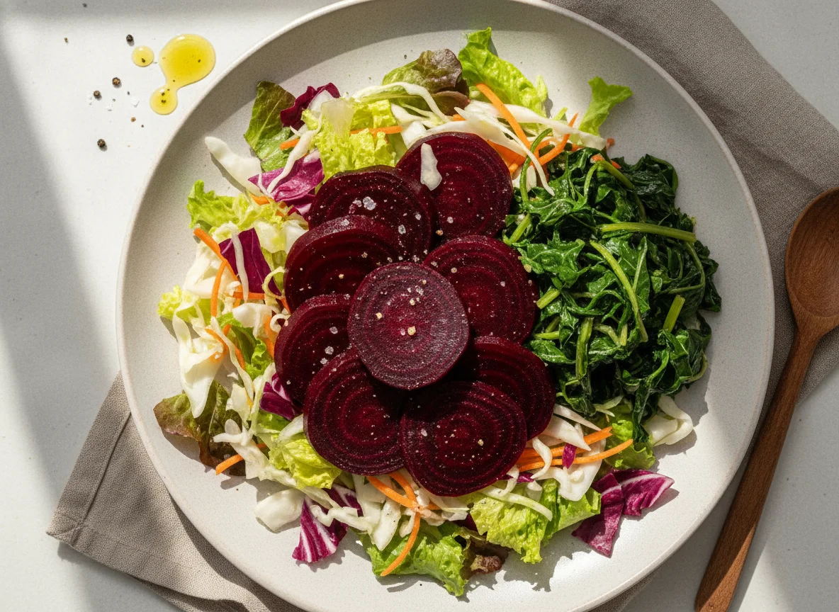 Salada de Beterraba, Couve e Mix de Folhas photo
