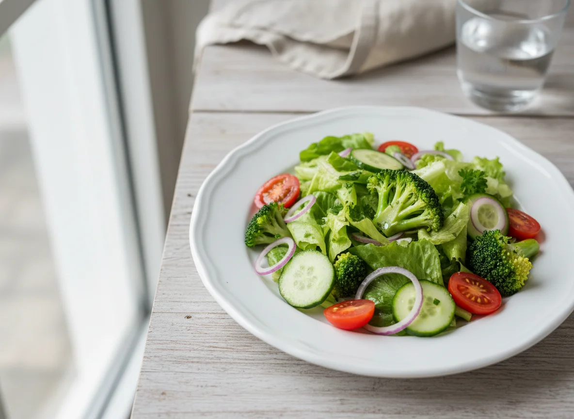 Salada de brócolis e folhas verdes photo