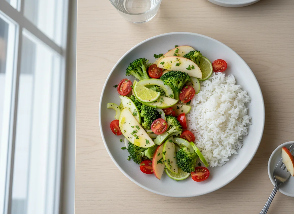 Salada de brócolis e maçã com tomate photo