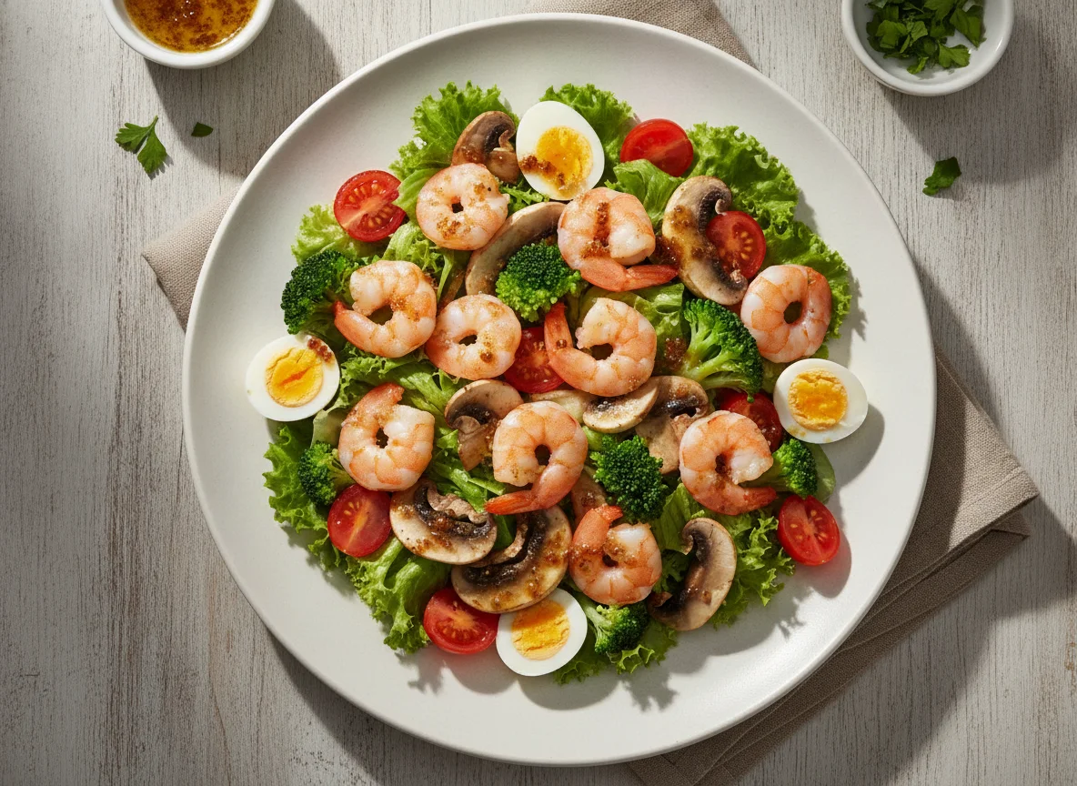 Salada de Camarão e Cogumelos photo