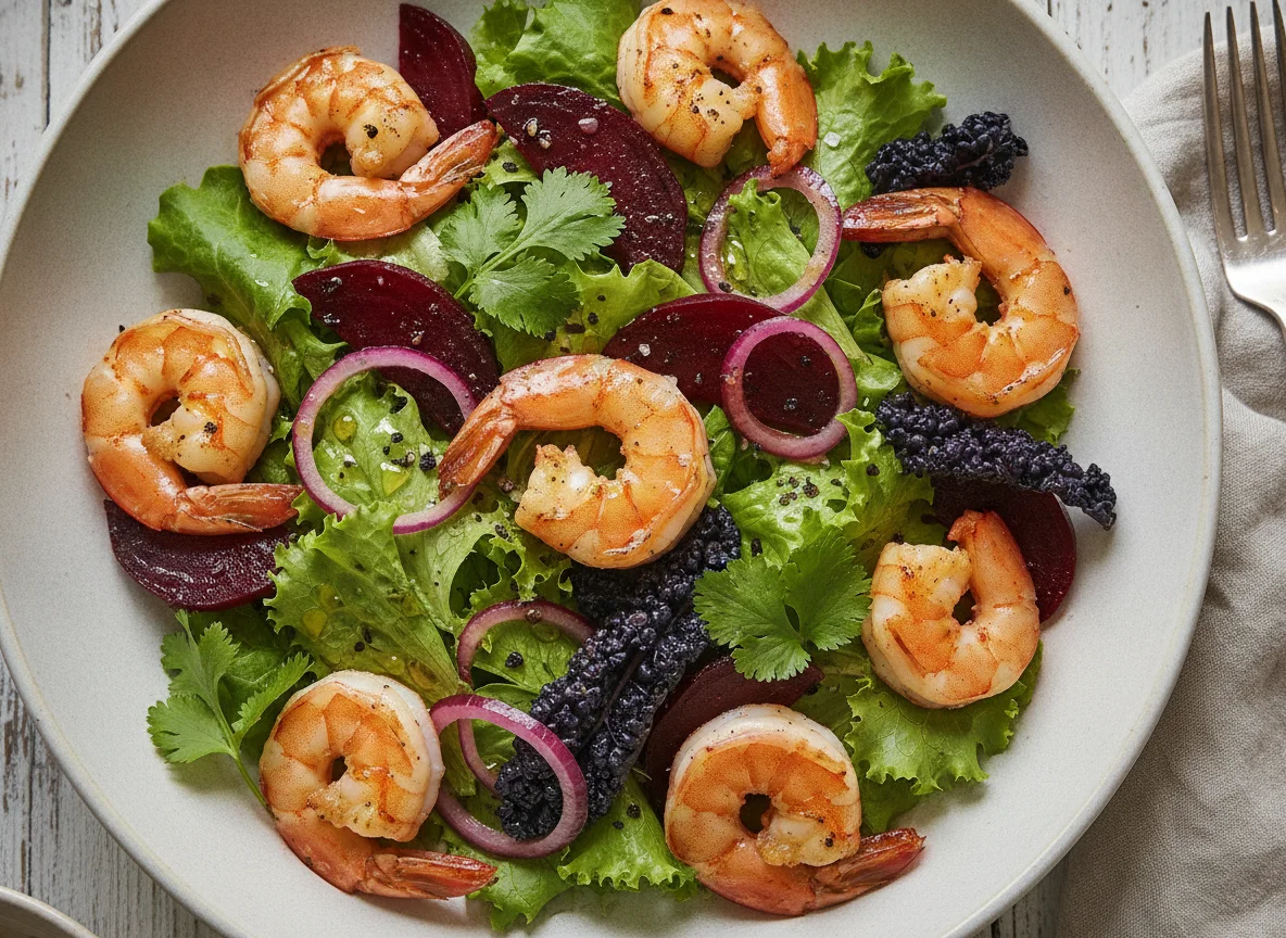 Salada de Camarão Grelhado com Beterraba e Couve Roxa photo