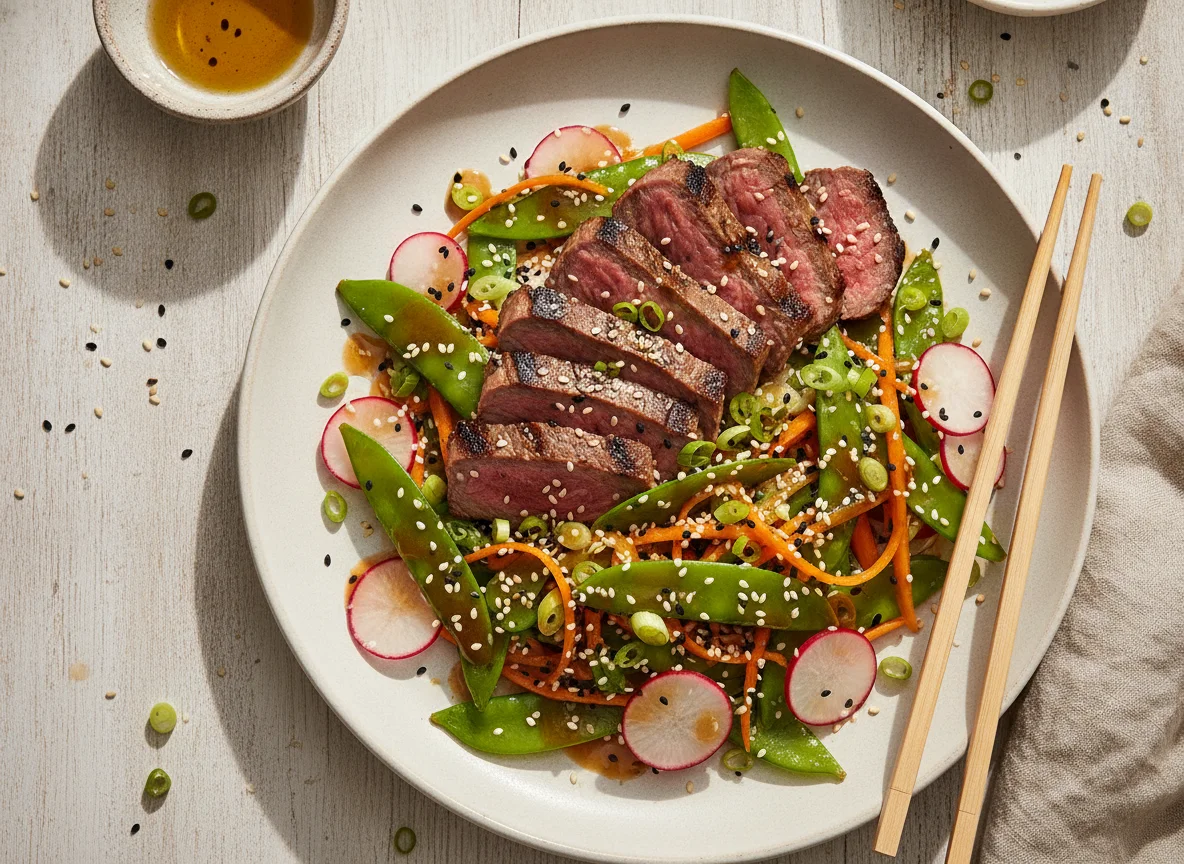 Salada de Carne com Legumes e Gergelim photo
