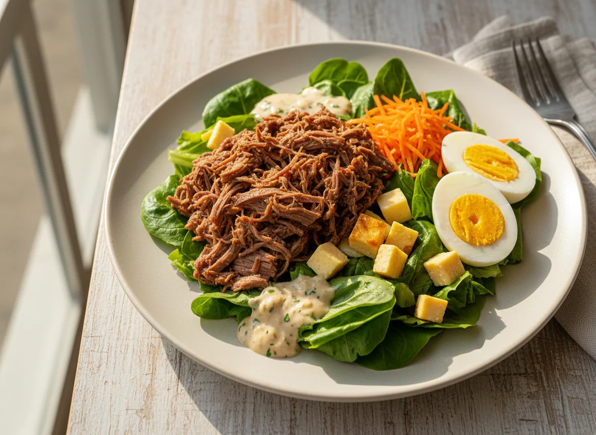 Salada de carne com ovo e vegetais photo