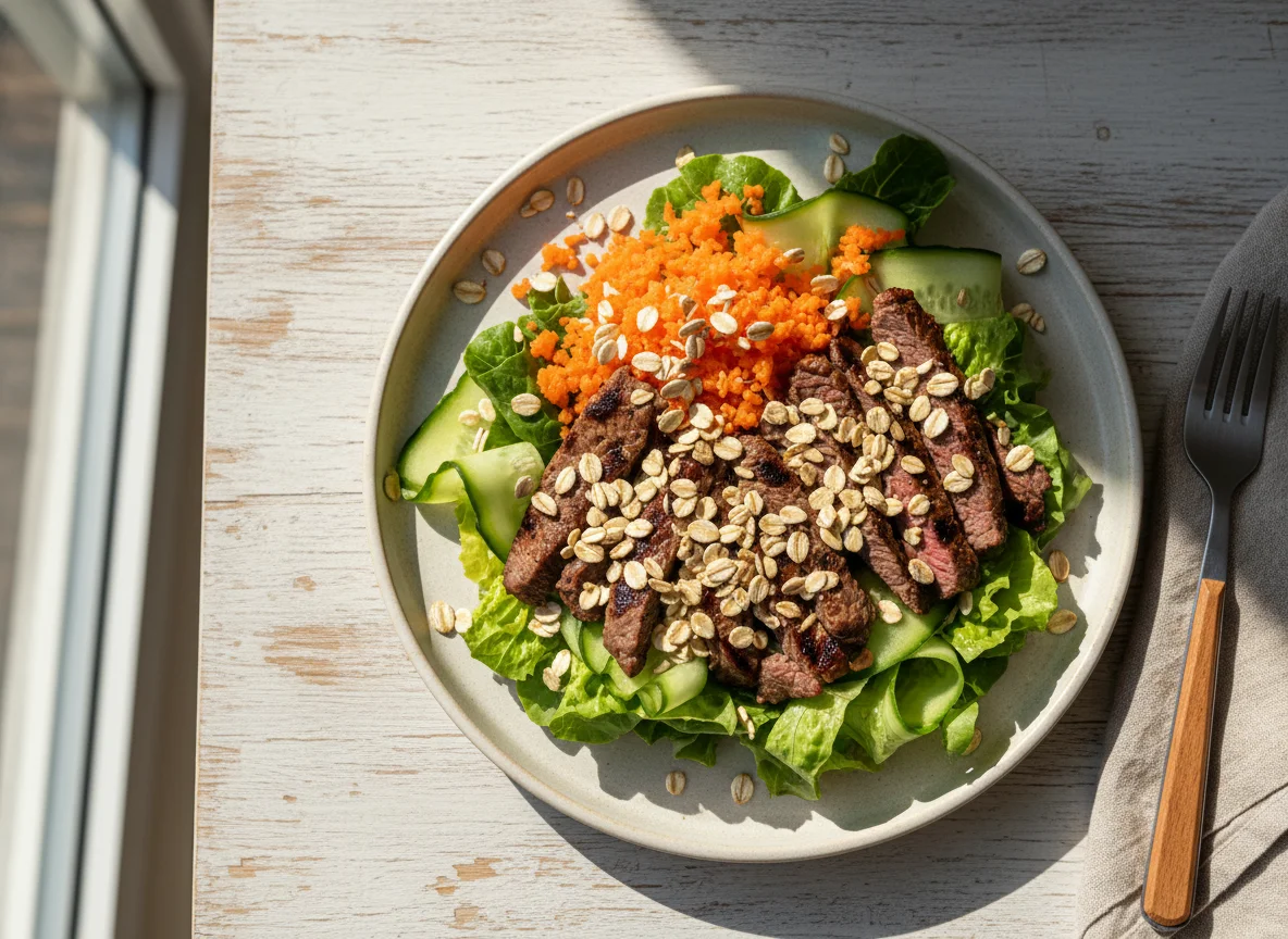 Salada de carne com vegetais e aveia photo