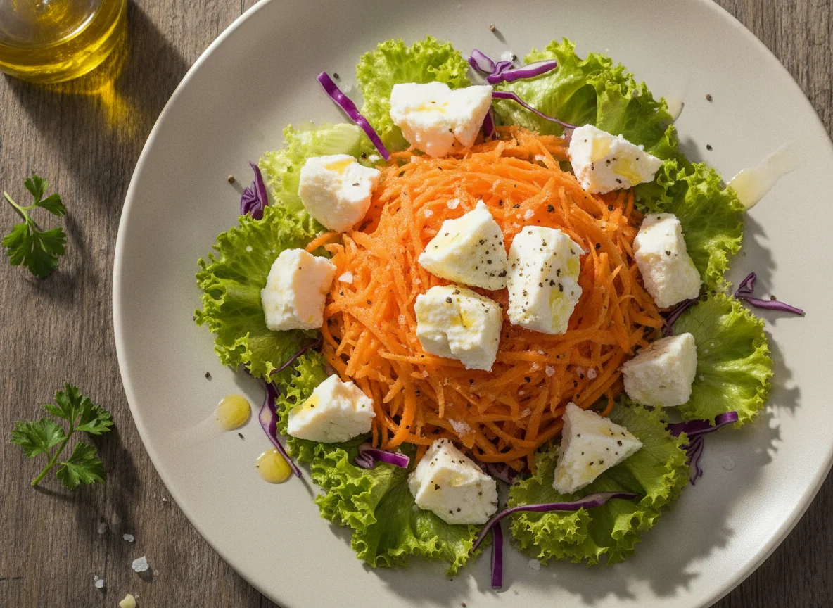 Salada de Cenoura com Queijo Branco e Folhas photo