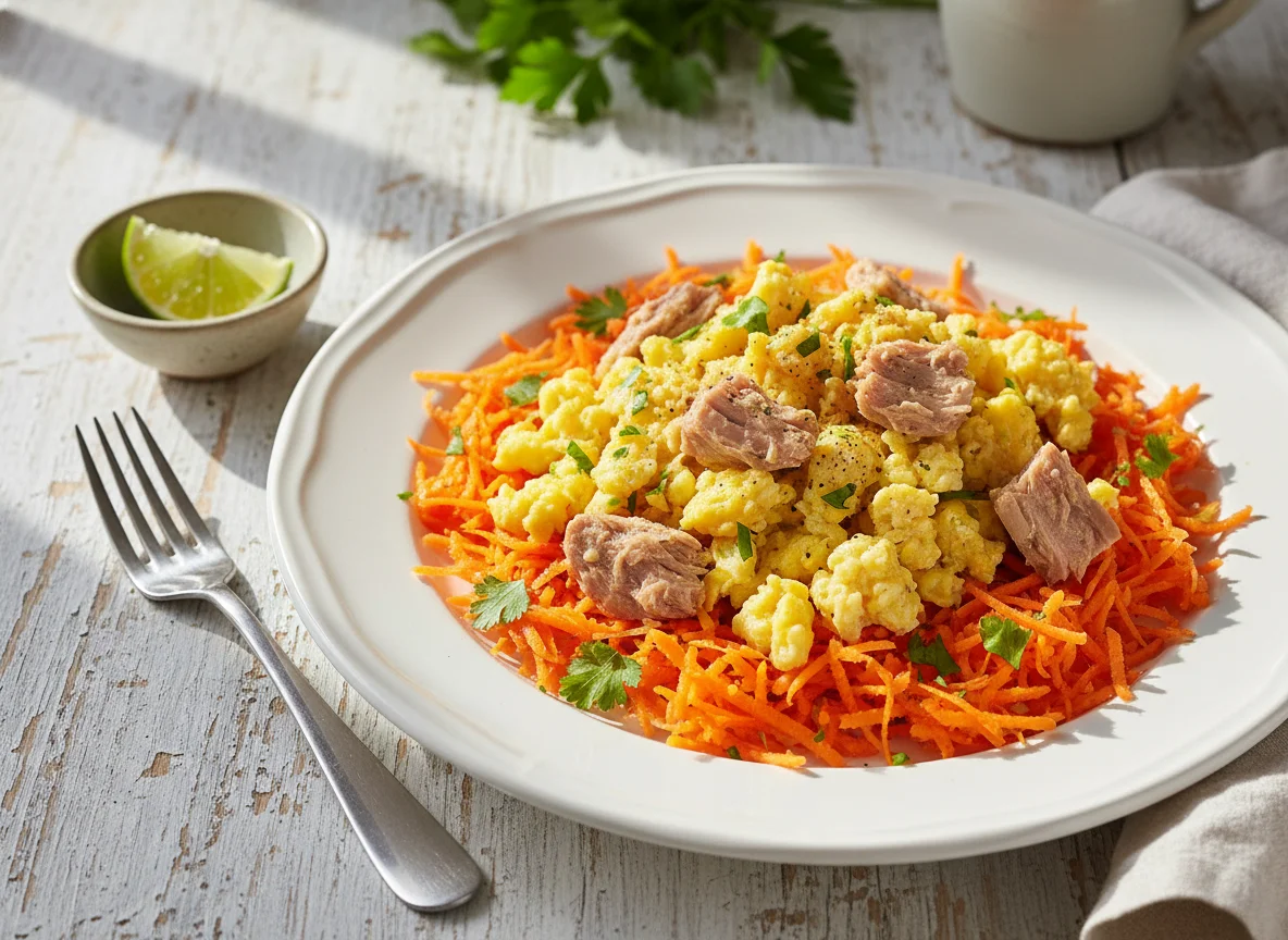 Salada de cenoura, ovos mexidos e atum photo