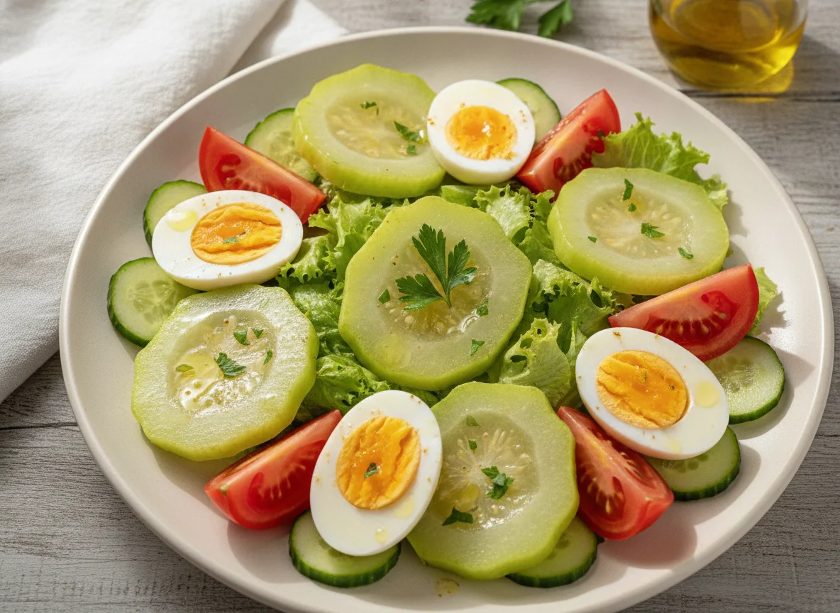 Salada de Chuchu, Ovo e Folhas Verdes photo