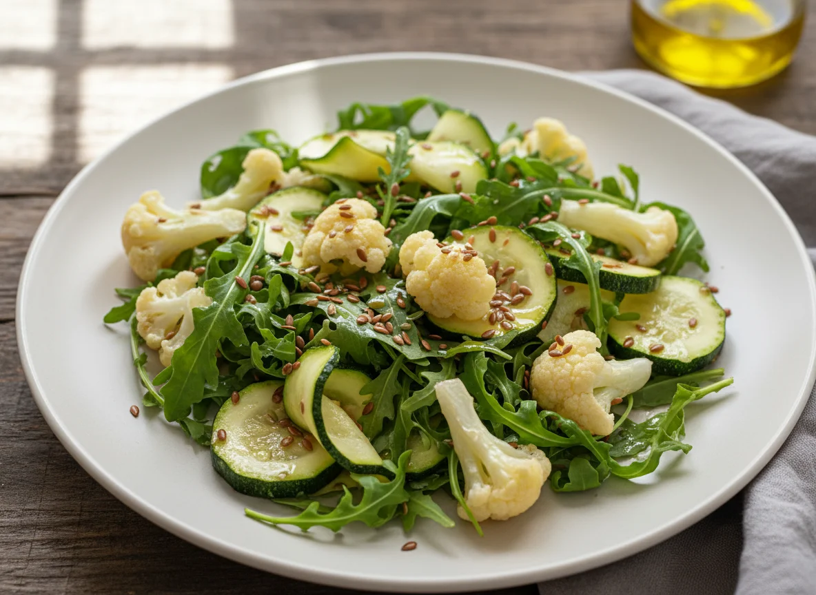 Salada de couve-flor e folhas verdes com sementes photo