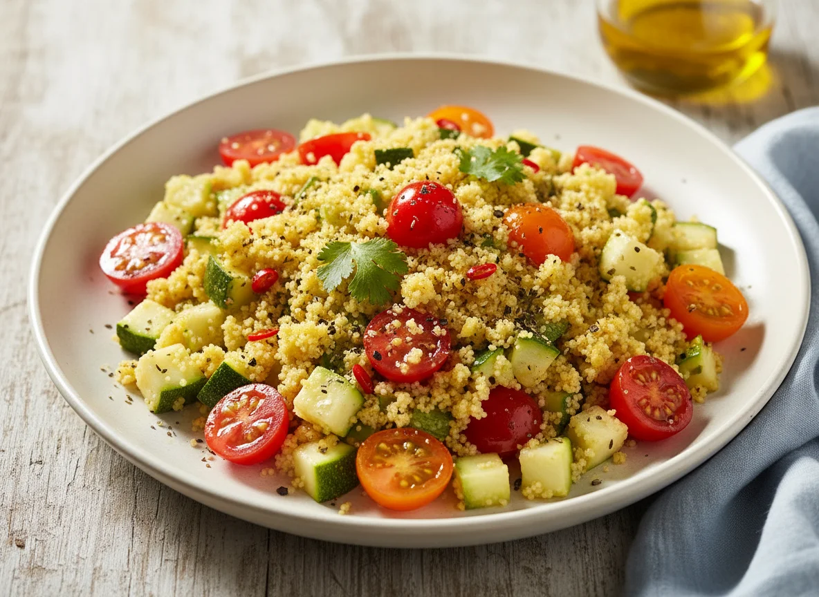Salada de cuscuz com legumes e tomate photo
