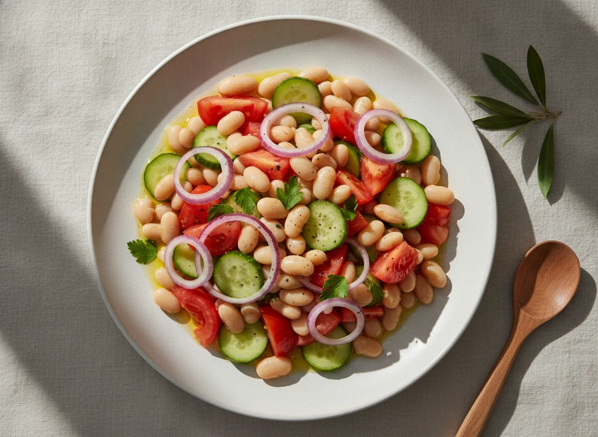 Salada de Feijão Branco com Tomate e Pepino photo