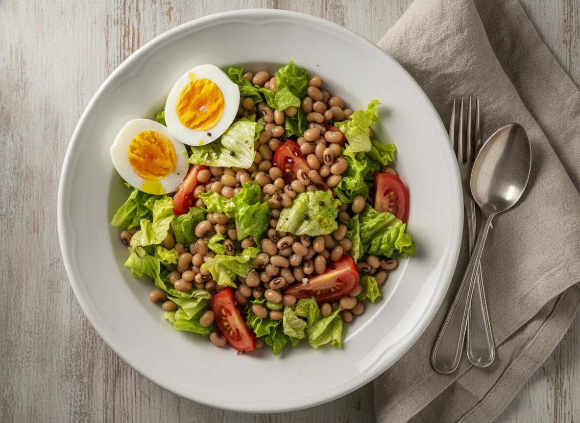 Salada de Feijão Frade com Ovo e Alface photo