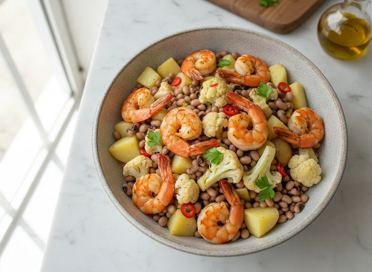 Salada de Feijão Fradinho com Camarão, Batatas e Couve-Flor photo