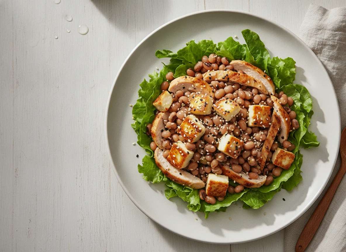 Salada de Feijão Fradinho com Frango e Queijo Coalho photo