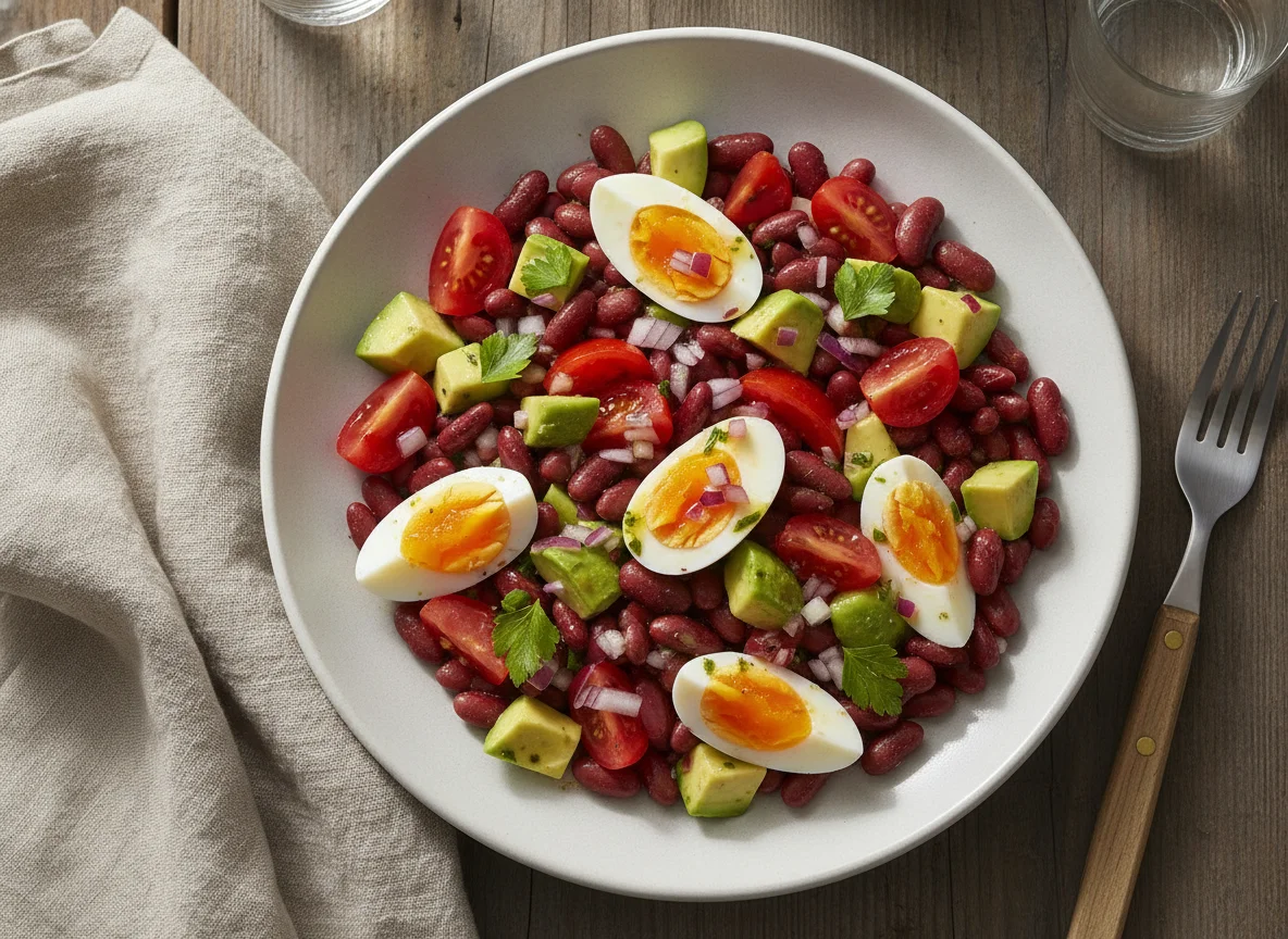 Salada de Feijão Vermelho com Ovo e Legumes photo
