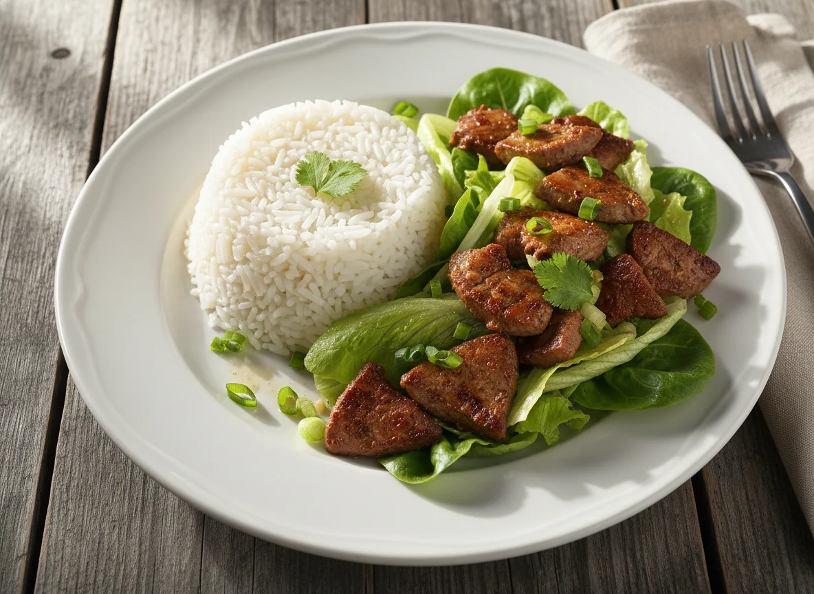 Salada de fígado de porco com arroz photo