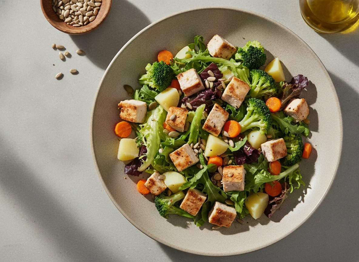 Salada de Folhas com Frango e Legumes Picados photo