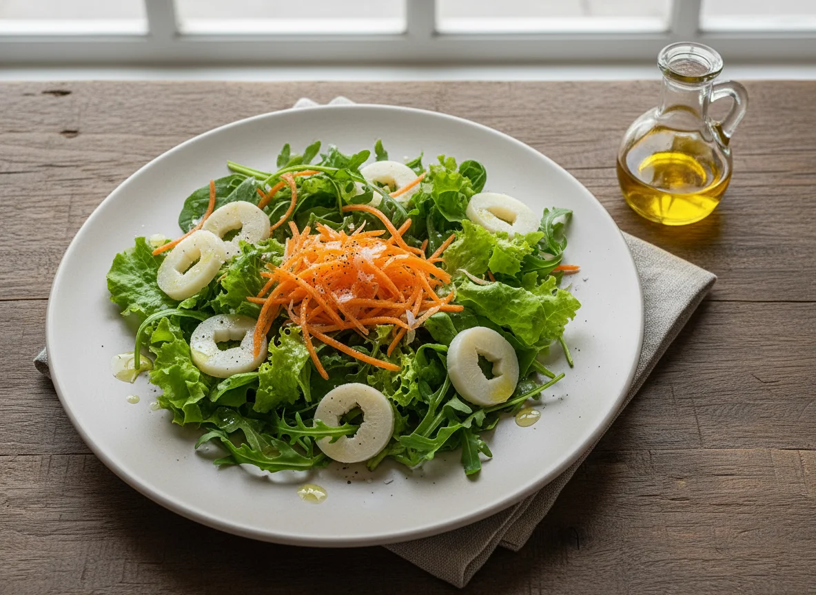 Salada de folhas com palmito e cenoura photo