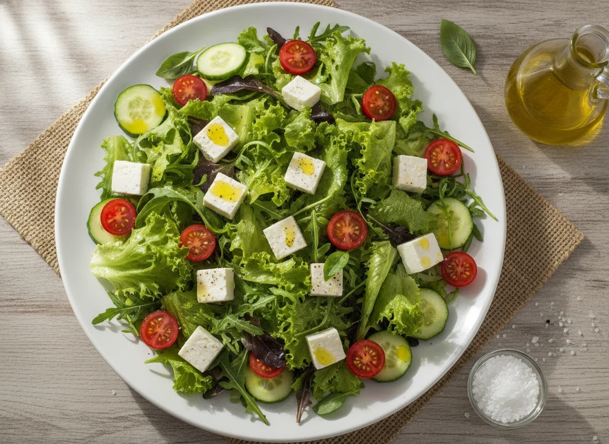 Salada de Folhas com Queijo e Tomate photo