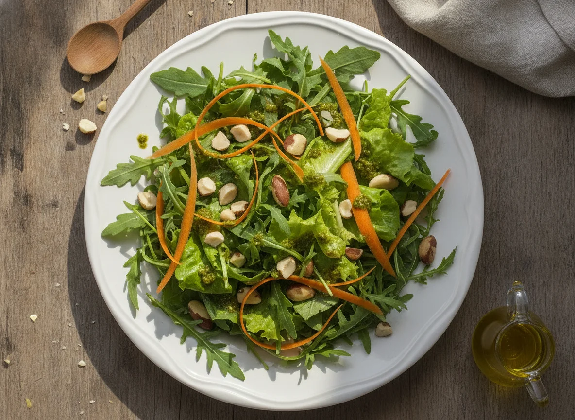 Salada de Folhas Verdes com Cenoura e Castanhas photo