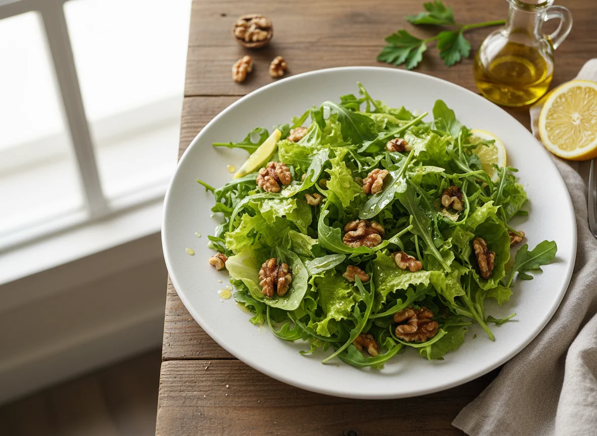 Salada de Folhas Verdes com Nozes photo