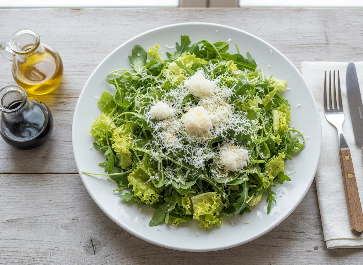 Salada de folhas verdes com queijo ralado photo