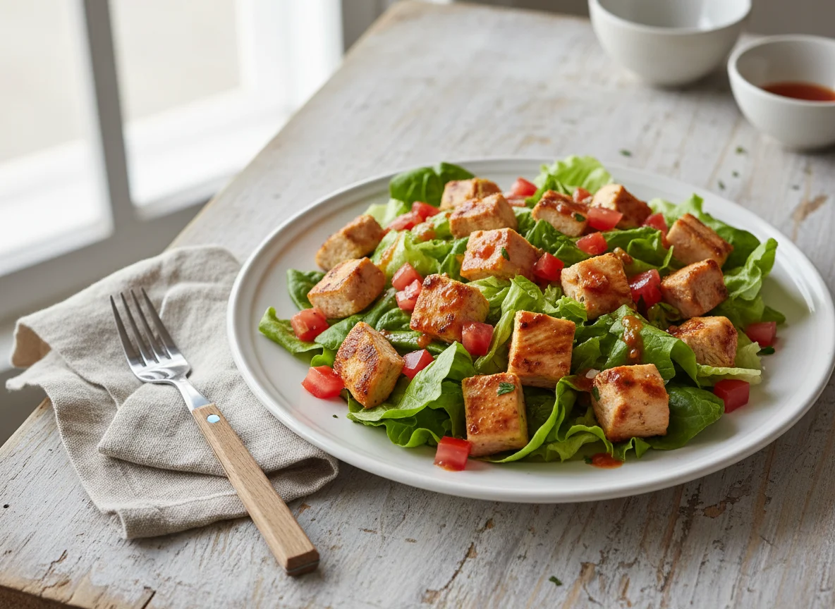 Salada de frango com alface e tomate photo