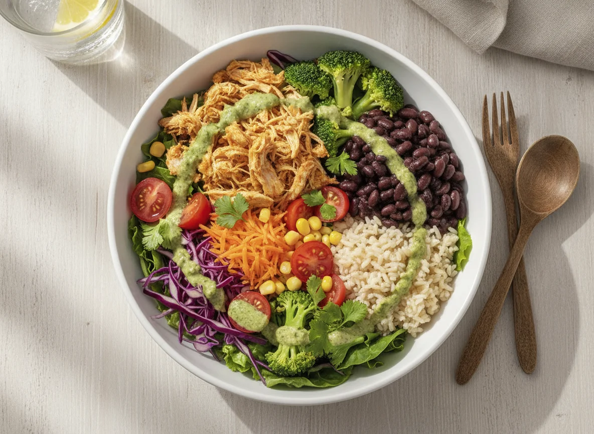 Salada de Frango com Arroz e Feijão photo