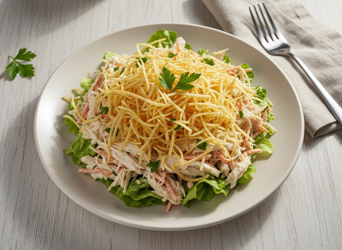 Salada de frango com batata palha photo