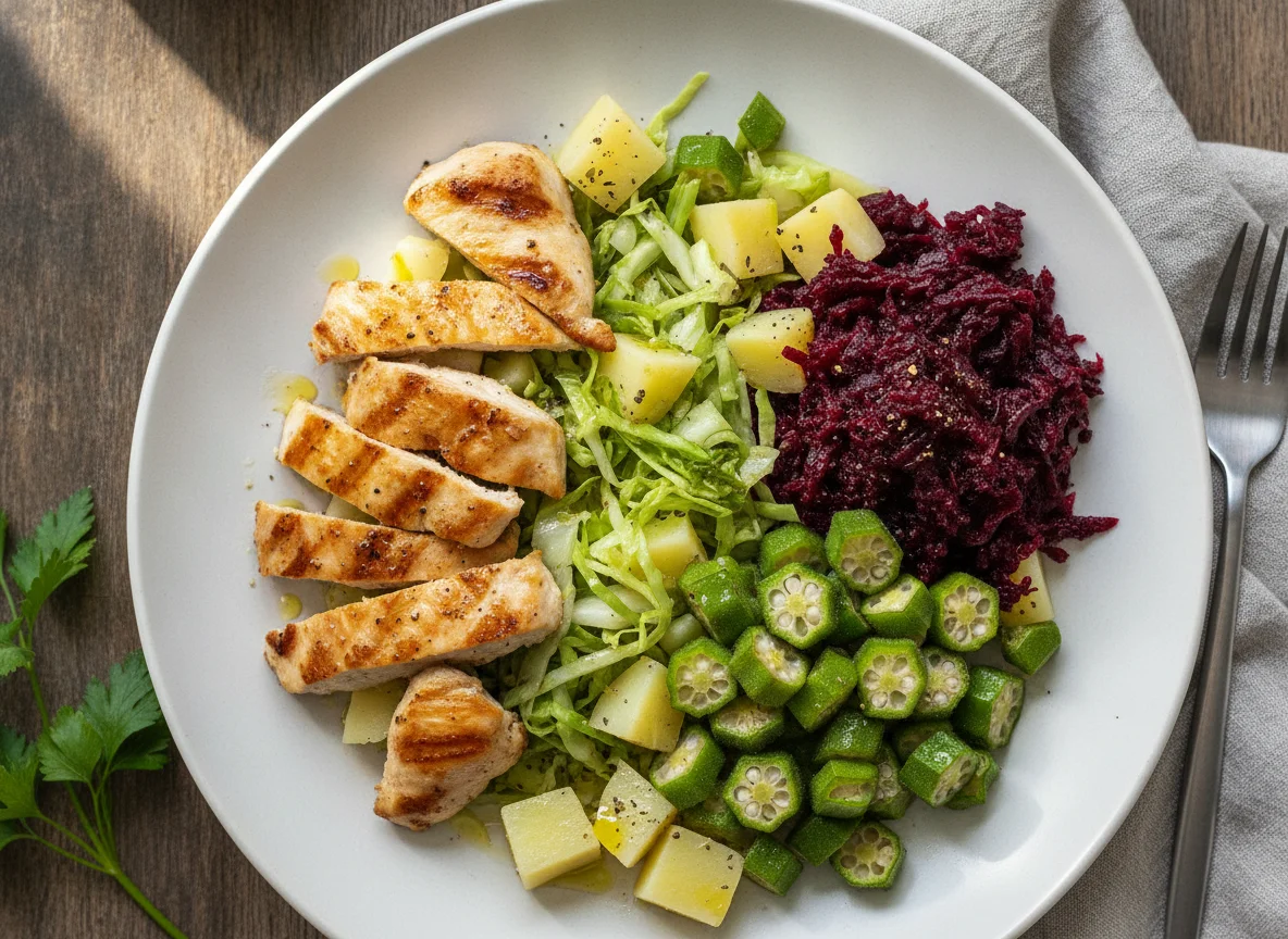 Salada de Frango com Beterraba e Quiabo photo