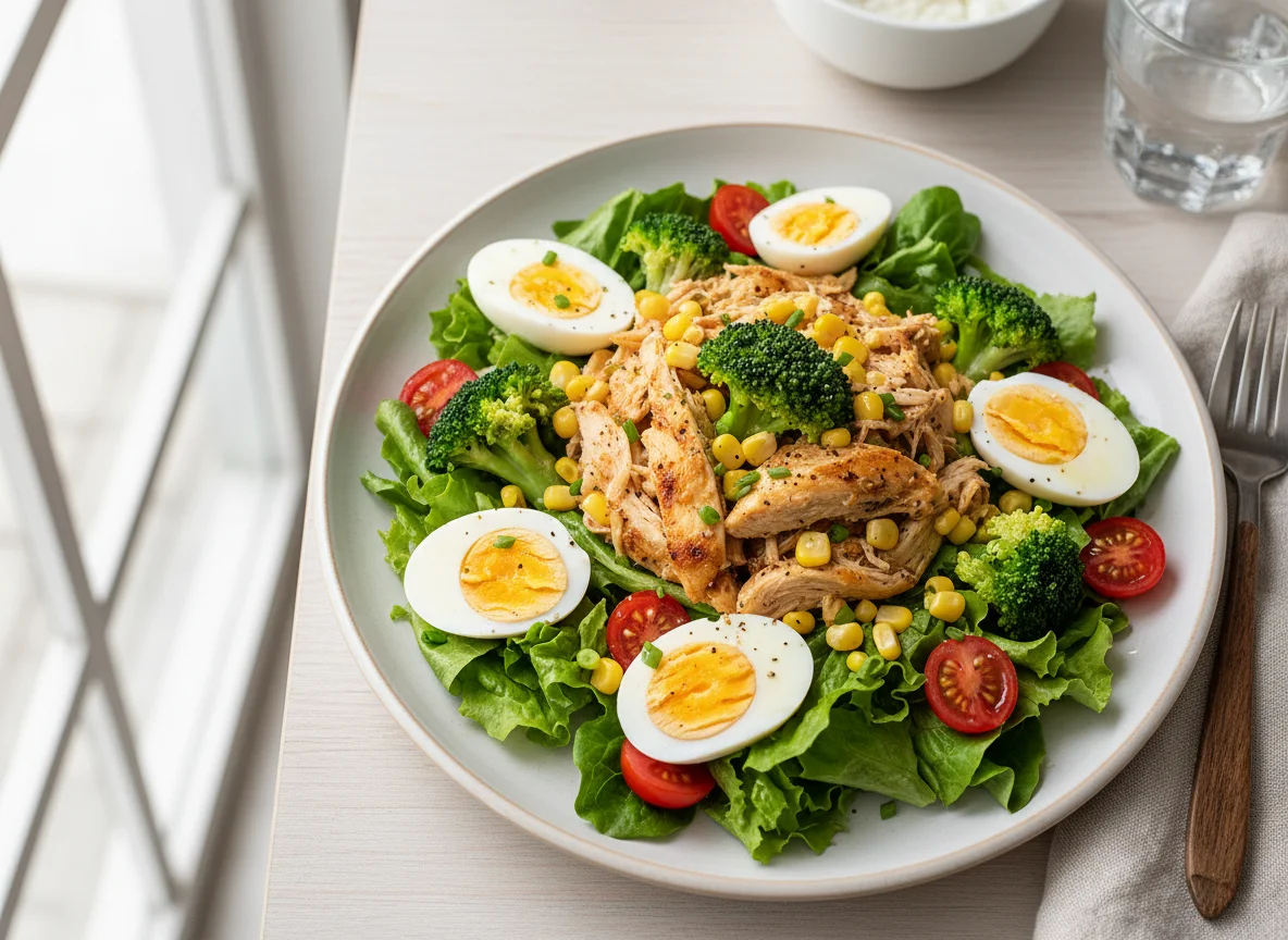 Salada de frango com brócolis e ovo photo