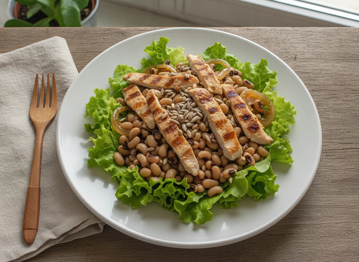 Salada de Frango com Feijão Fradinho e Sementes photo