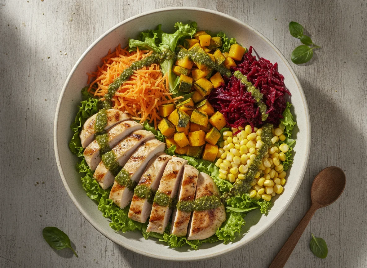 Salada de Frango com Legumes e Folhas photo