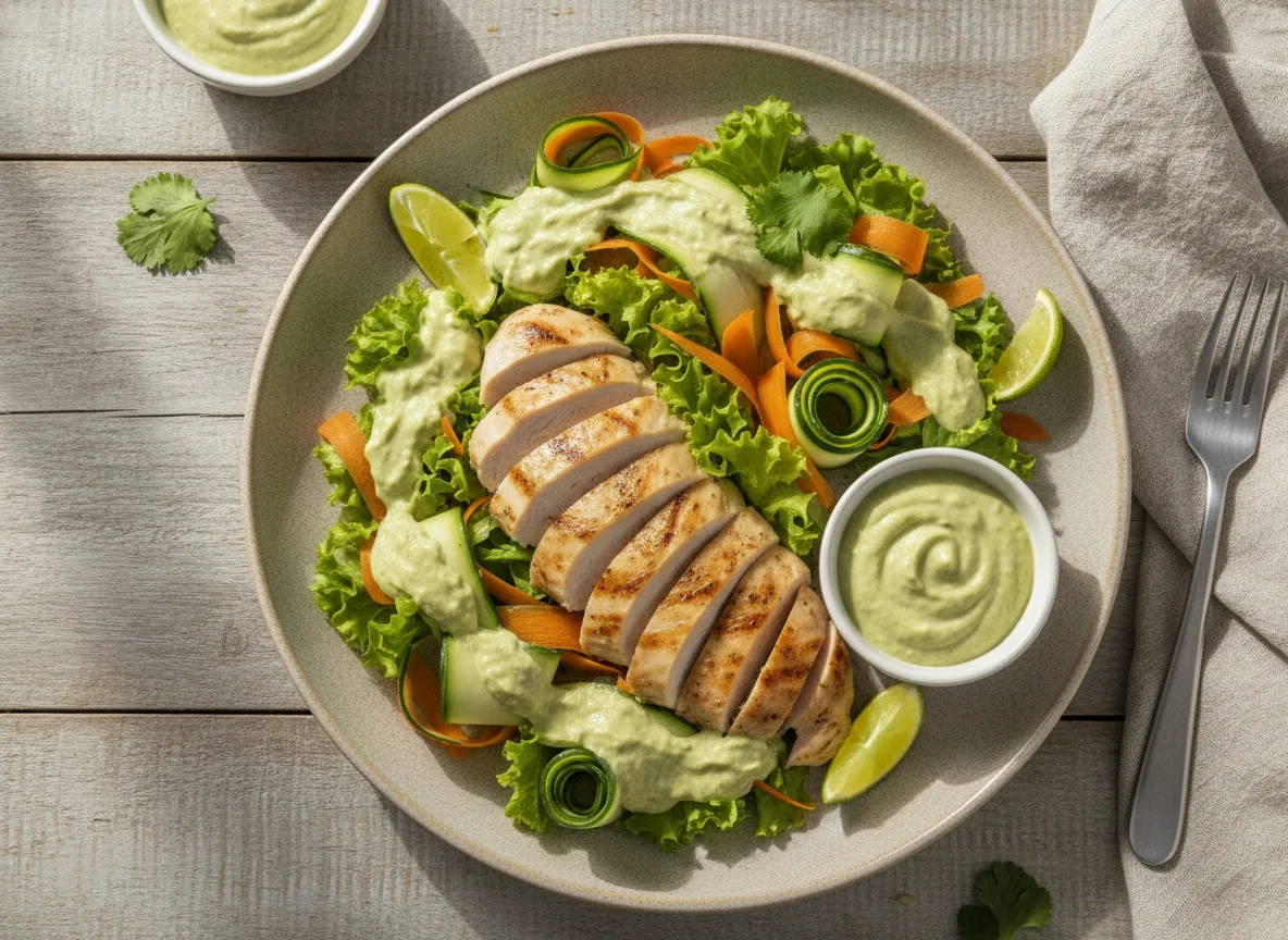 Salada de Frango com Legumes e Molho de Abacate photo