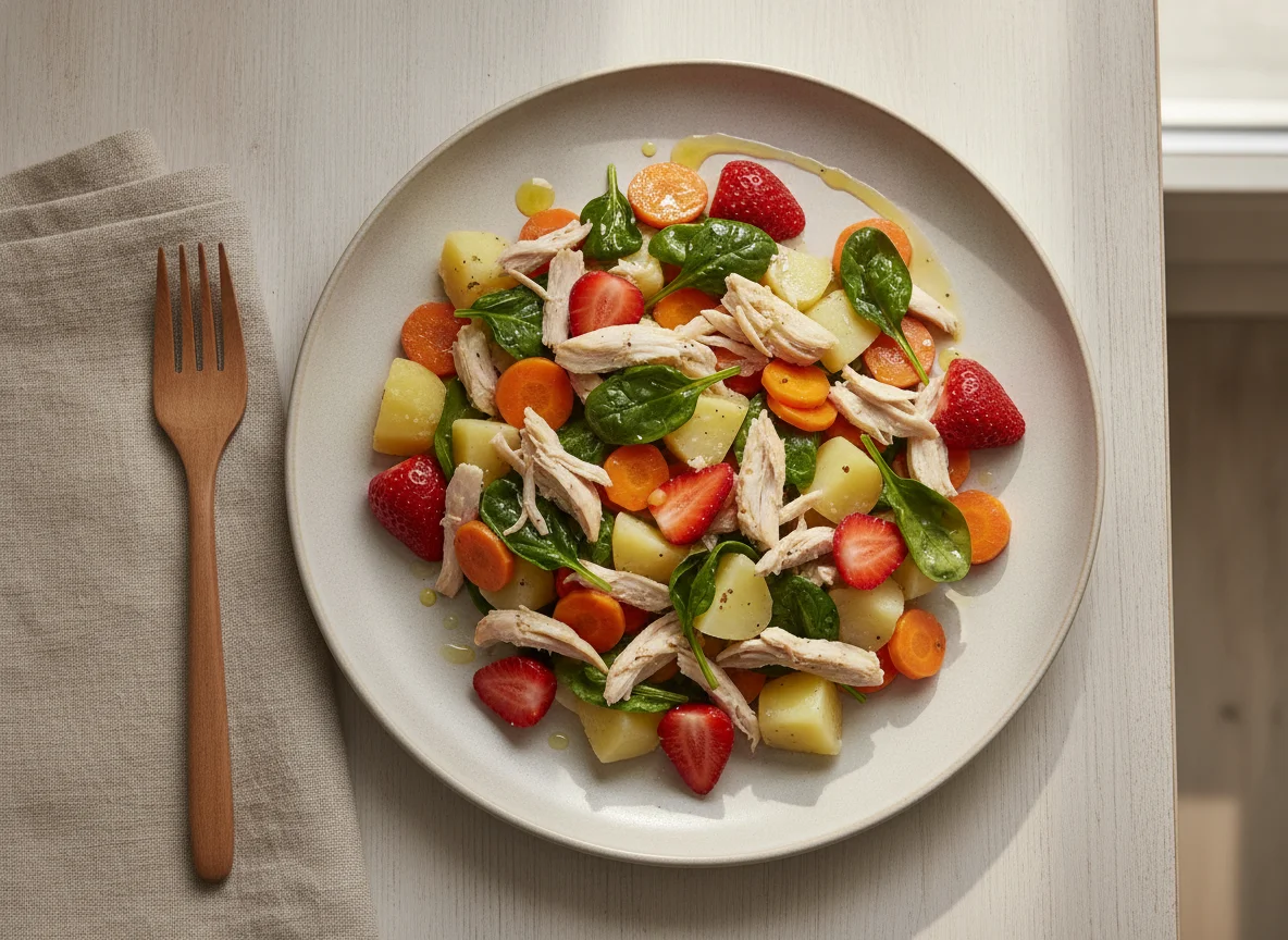 Salada de Frango com Legumes e Morangos photo