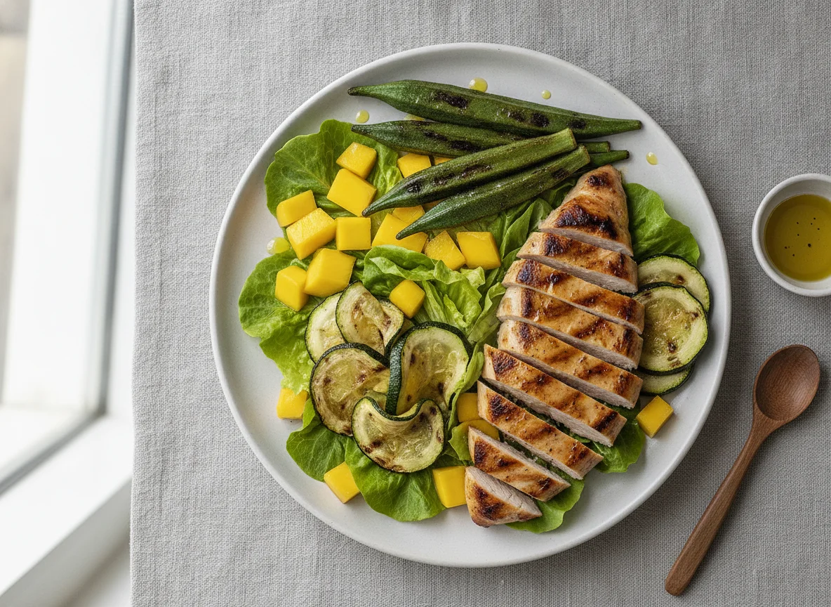 Salada de frango com legumes grelhados photo