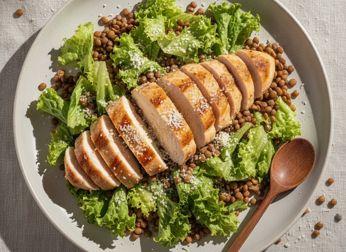 Salada de Frango com Lentilha e Alface photo