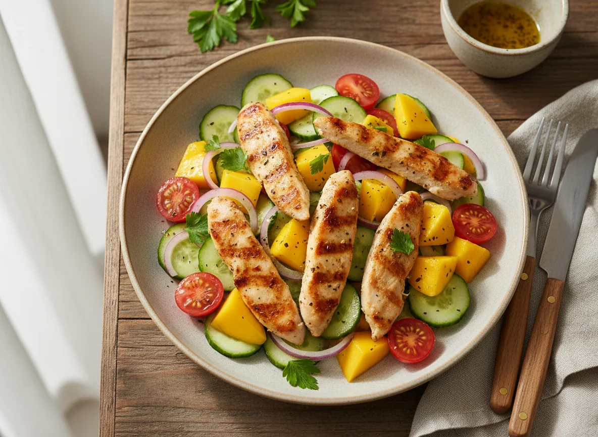 Salada de frango com manga e vegetais photo