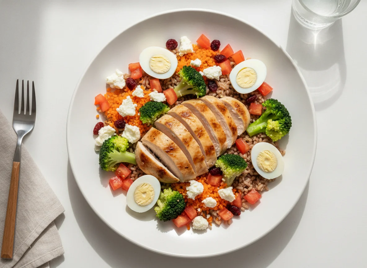Salada de Frango com Ovos de Codorna e Brócolis photo