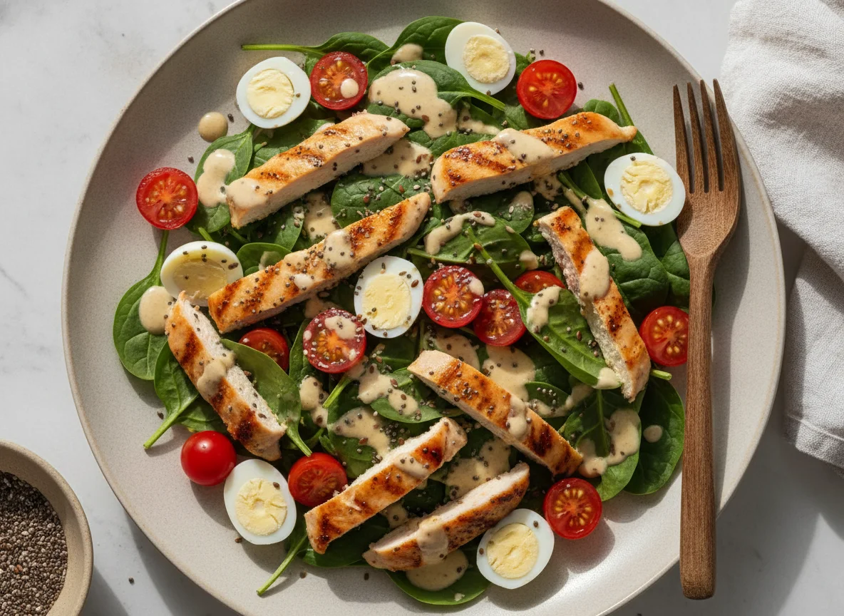 Salada de Frango com Ovos de Codorna e Tomate Cereja photo