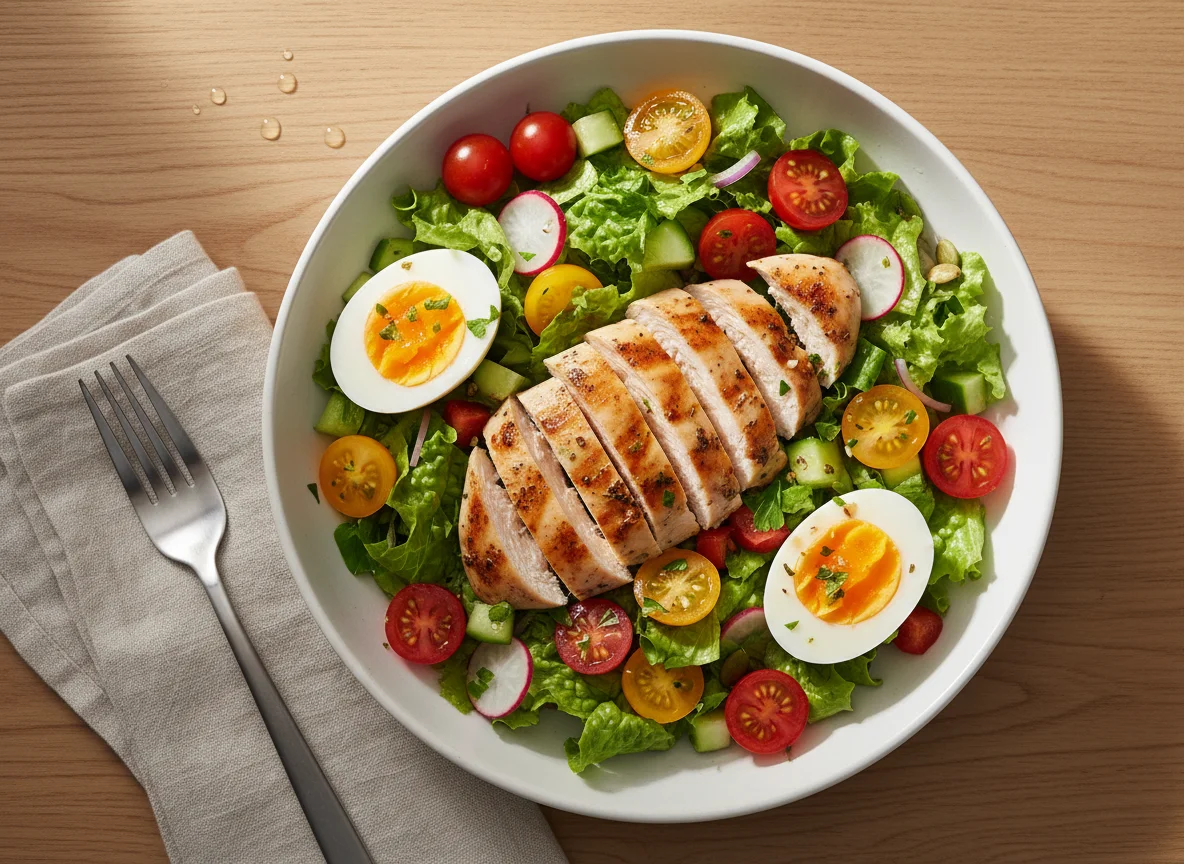 Salada de frango com ovos e vegetais photo