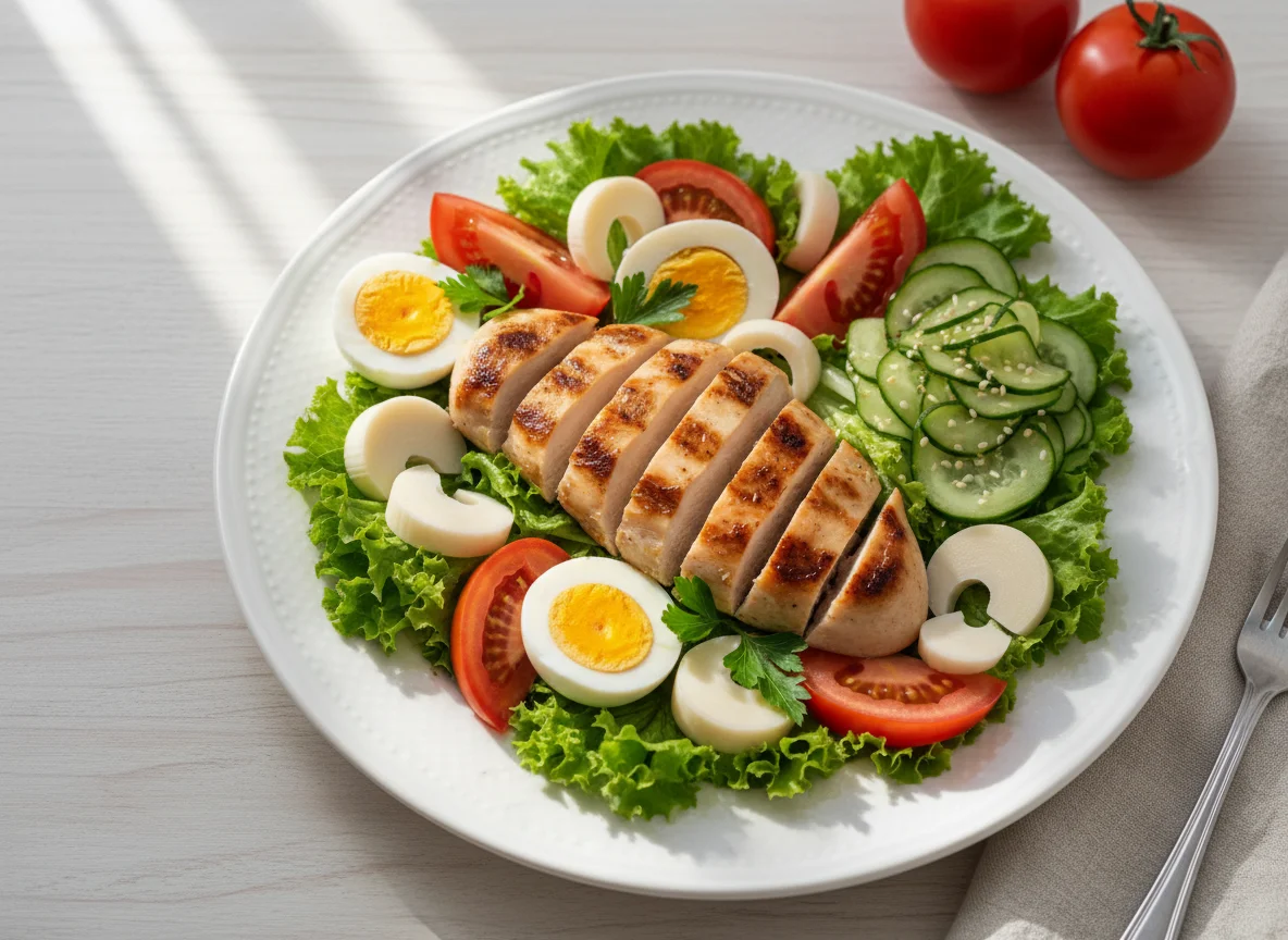 Salada de frango com palmito e sunomono photo