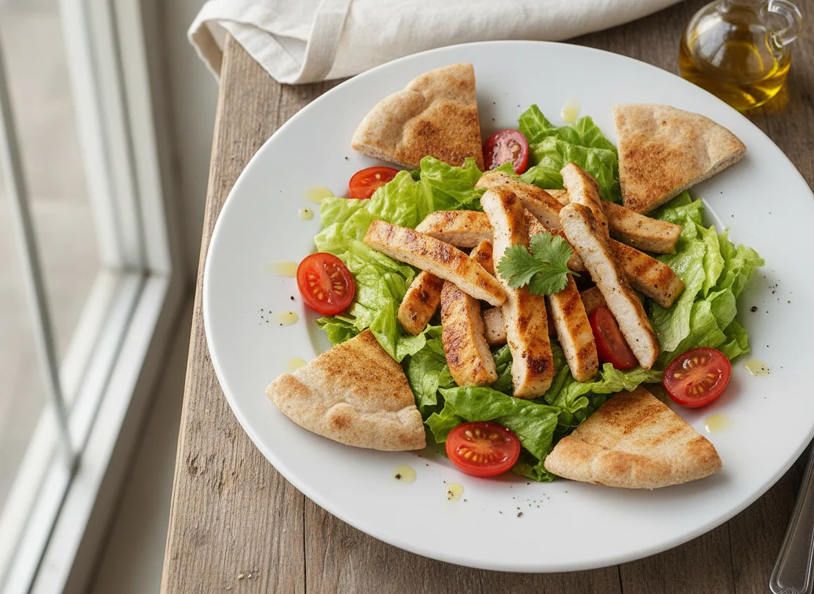 Salada de frango com pão sírio integral photo