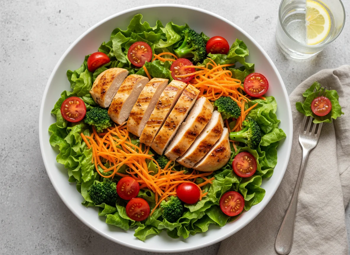 Salada de frango com vegetais photo