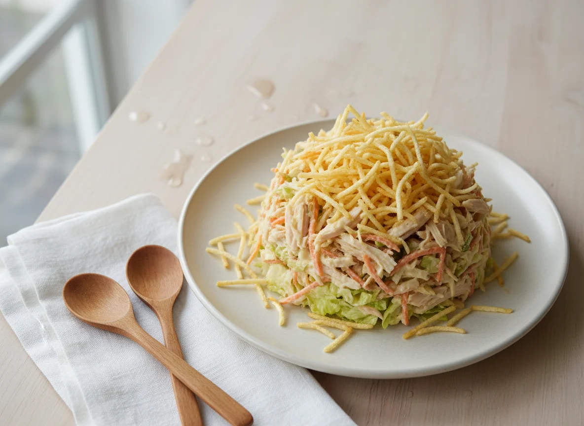 Salada de frango desfiado com batata palha photo