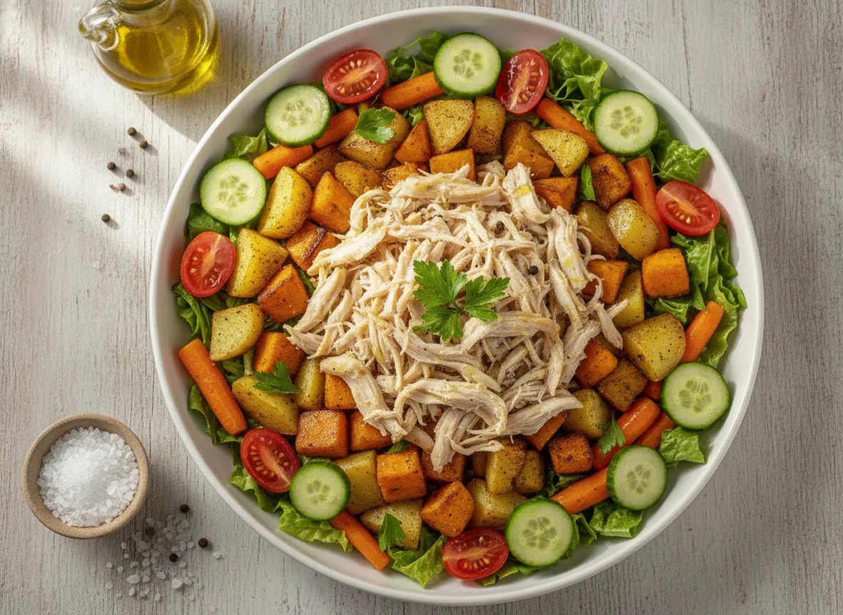 Salada de Frango Desfiado com Batatas e Legumes photo