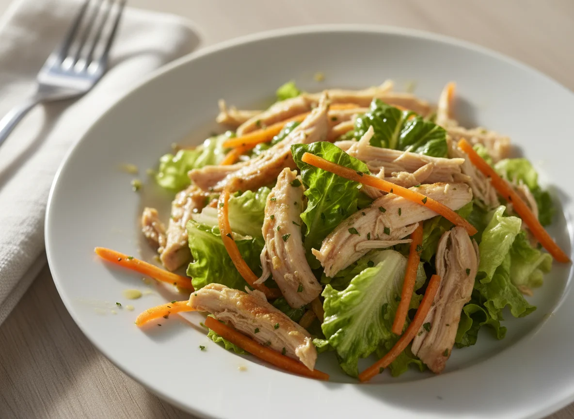 Salada de frango desfiado com cenoura e alface photo