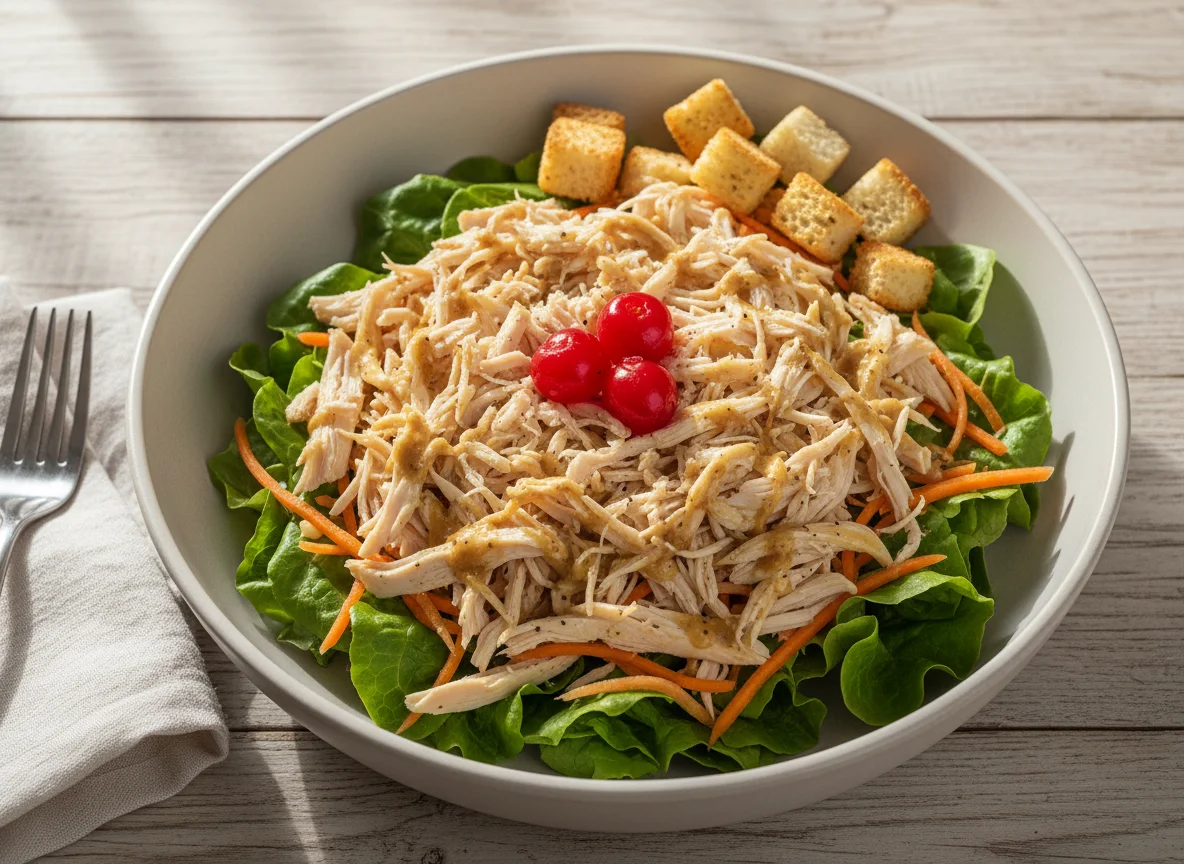 Salada de frango desfiado com cenoura e croutons photo