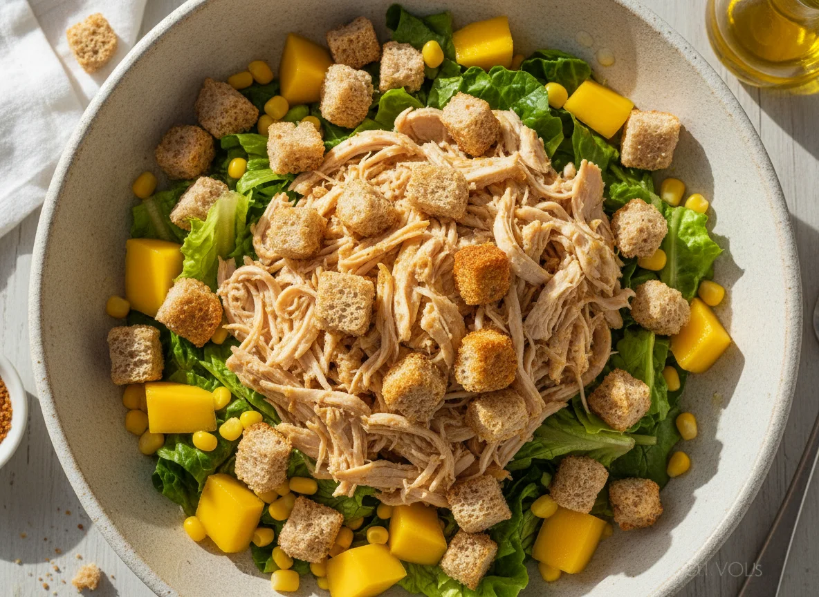 Salada de Frango Desfiado com Croutons e Manga photo