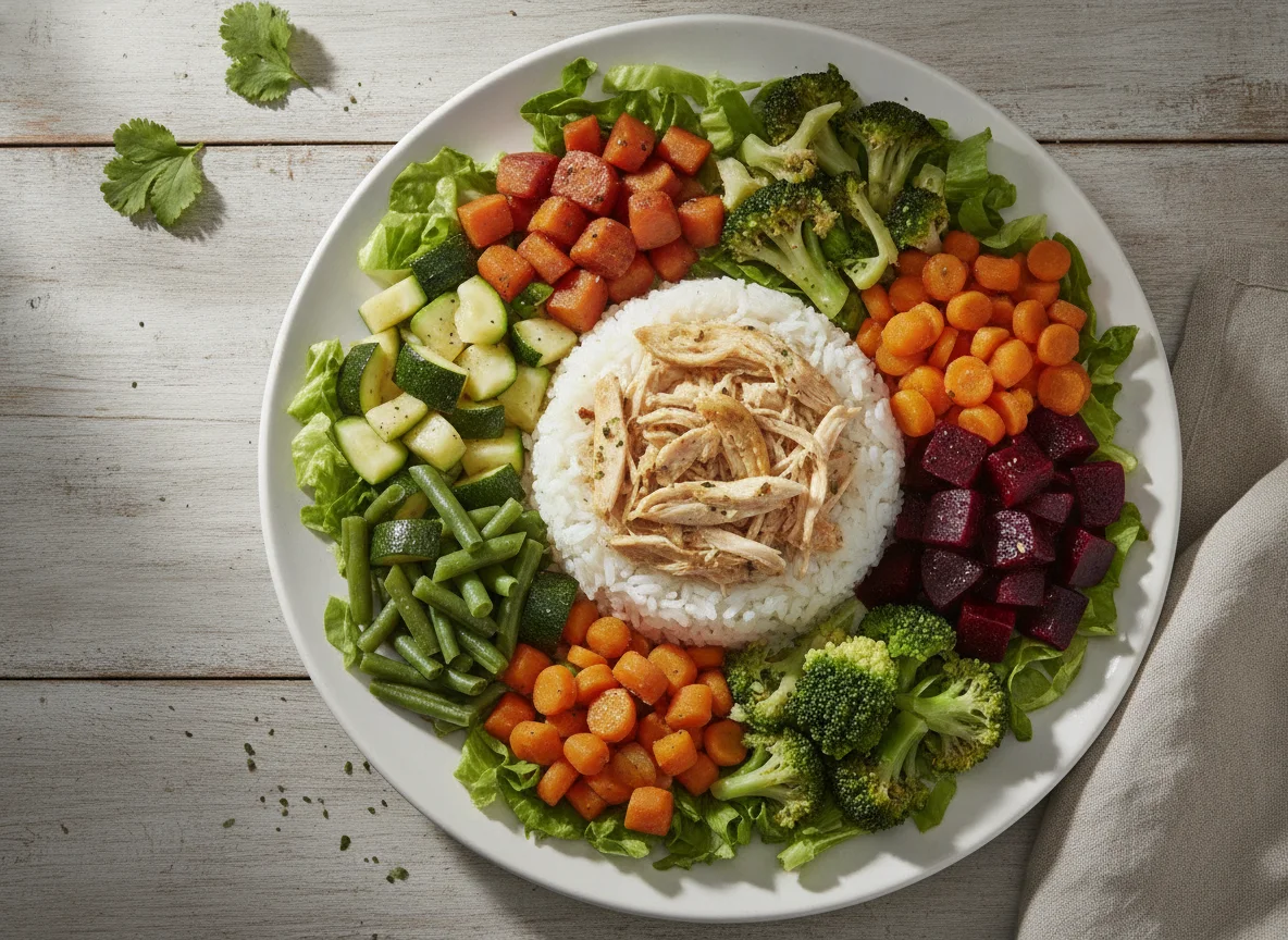 Salada de Frango Desfiado com Legumes e Arroz photo