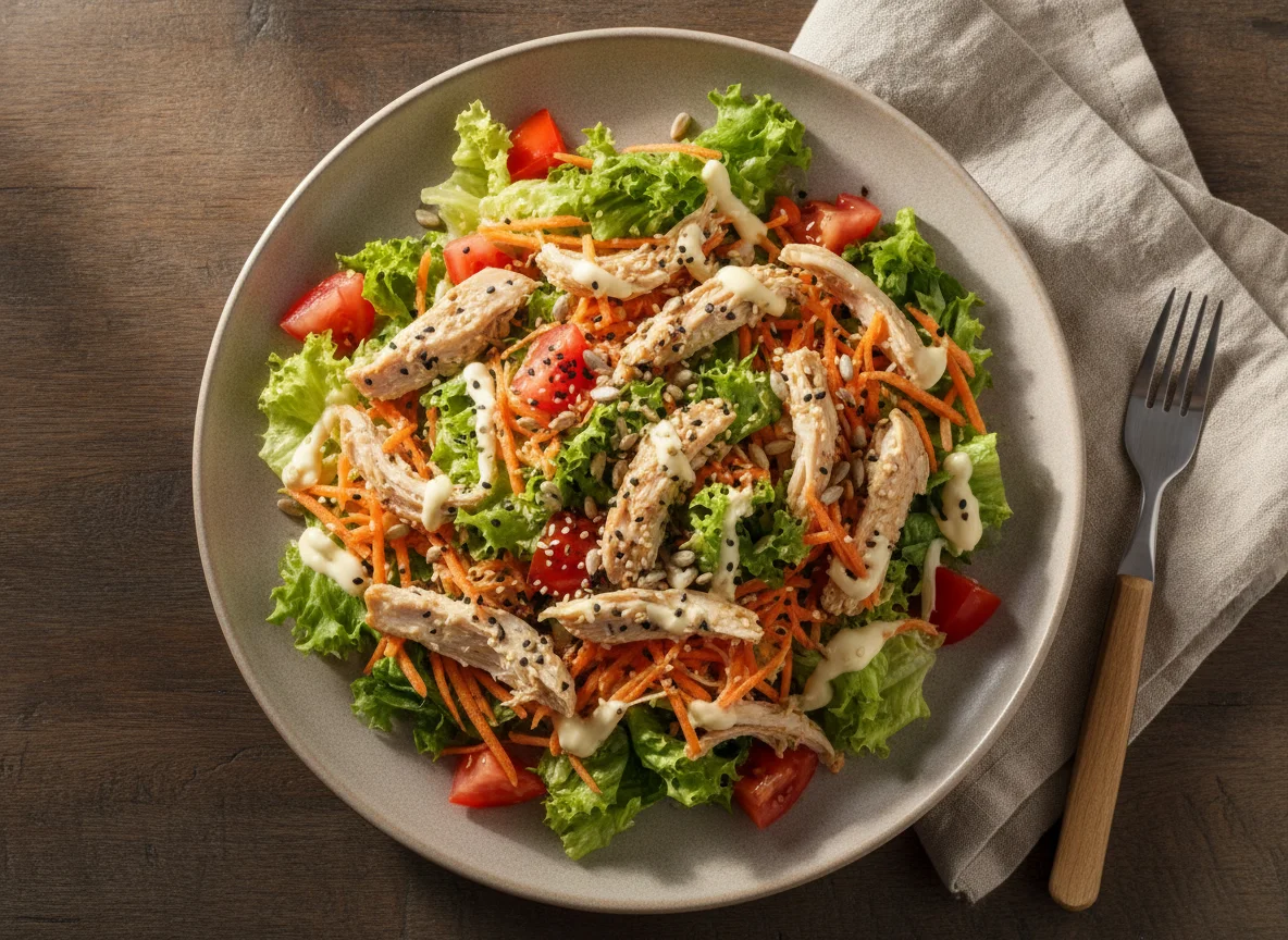 Salada de Frango Desfiado com Legumes e Sementes photo